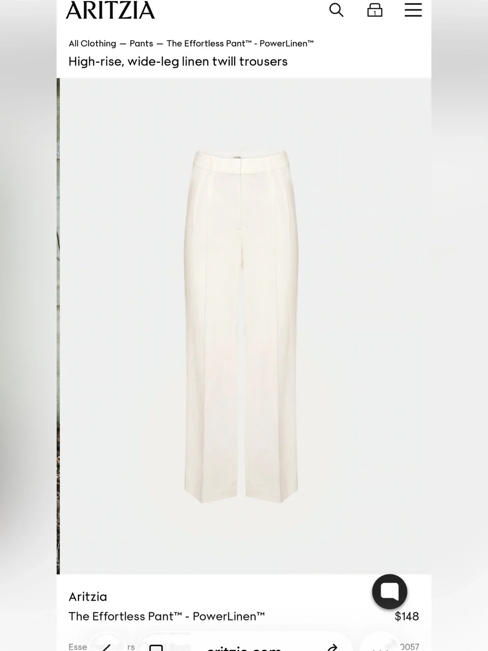 Aritzia White High-Rise Wide-Leg Linen Trousers
